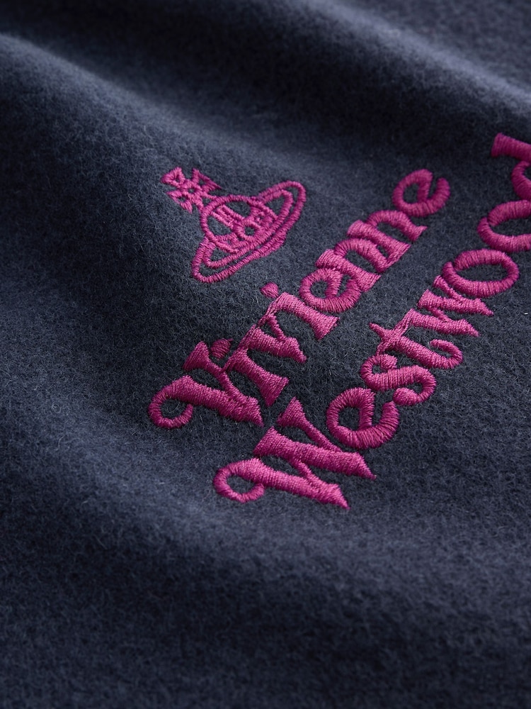 Vivienne Westwood Blue Embroidered Wool Scarf - Image 2 of 3 Vivienne Westwood Blue Embroidered Wool Scarf - Image 2 of 3
