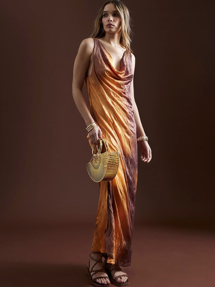 River Island Orange Crinkle Ombre Midi Dress - Image 1 of 3 River Island Orange Crinkle Ombre Midi Dress - Image 1 of 3