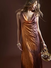 River Island Orange Crinkle Ombre Midi Dress - Image 2 of 3