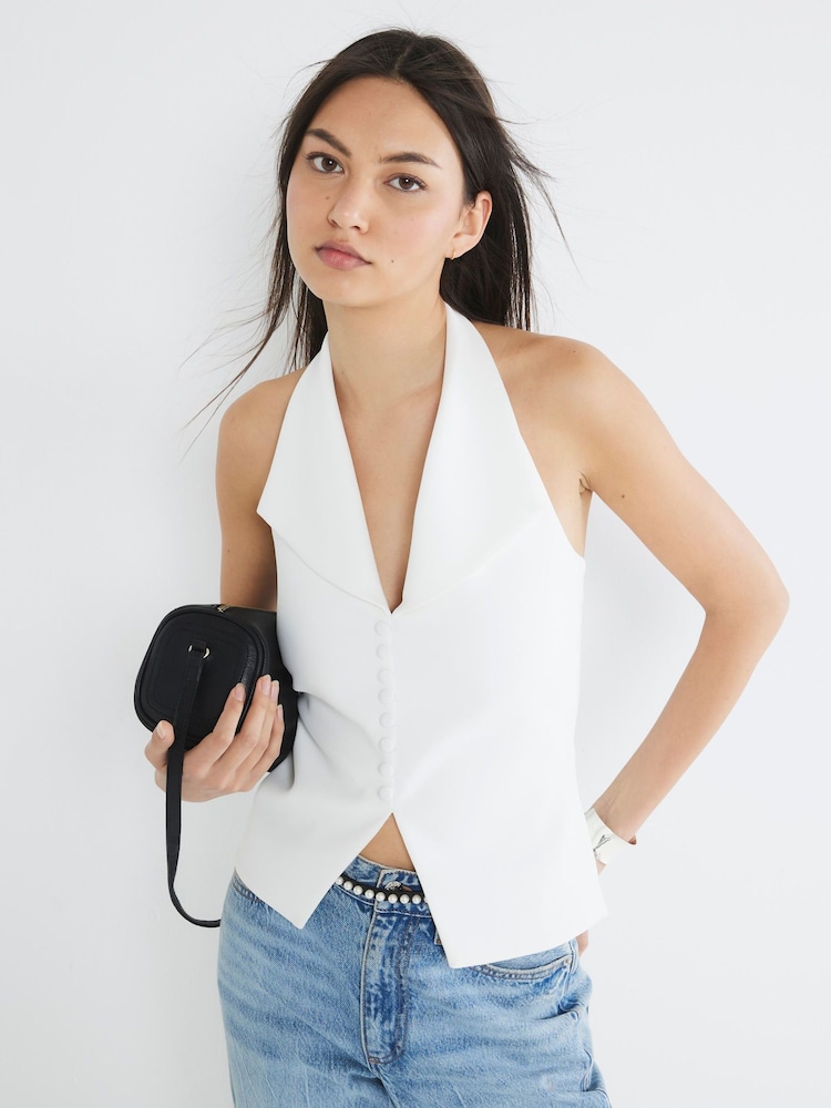 River Island White Halter Neck Waistcoat - Image 2 of 4 River Island White Halter Neck Waistcoat - Image 2 of 4