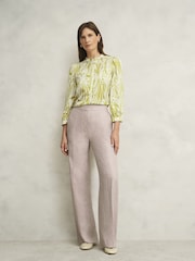 Hobbs Brown Alessia Linen Trousers - Image 1 of 4