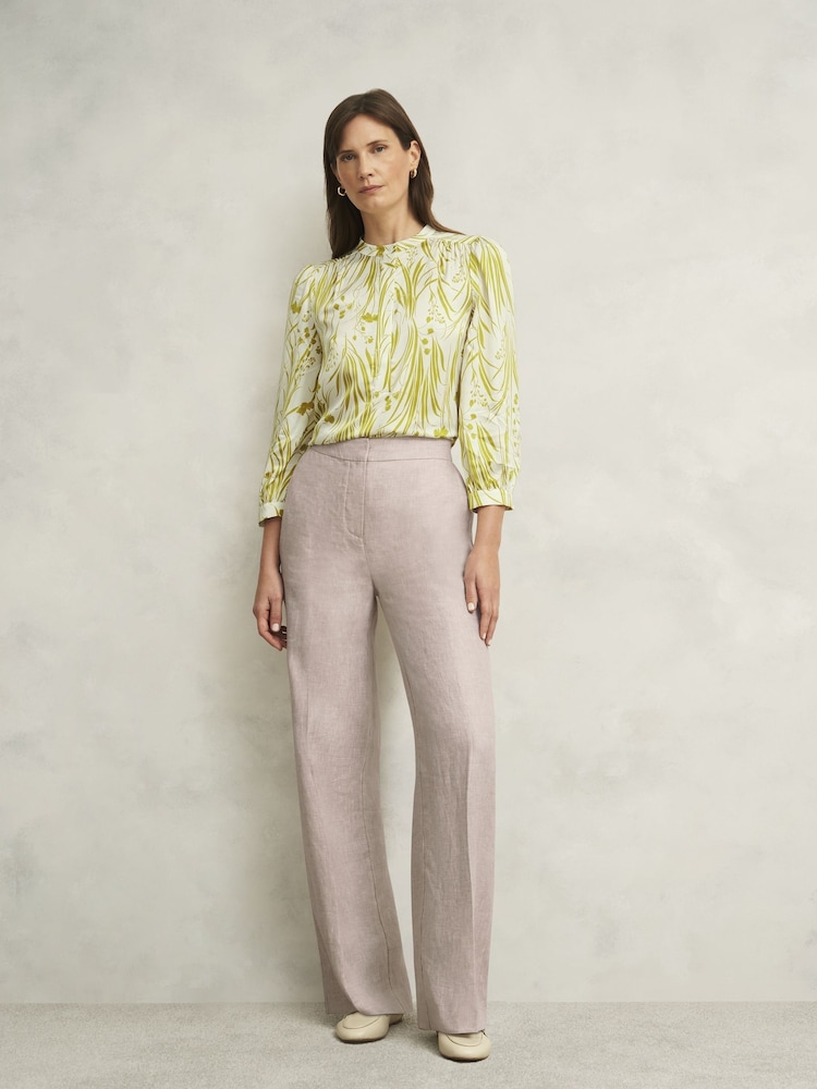 Hobbs Brown Alessia Linen Trousers - Image 1 of 4