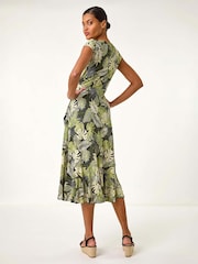 Roman Green Floral Stretch Midi Wrap Dress - Image 3 of 5