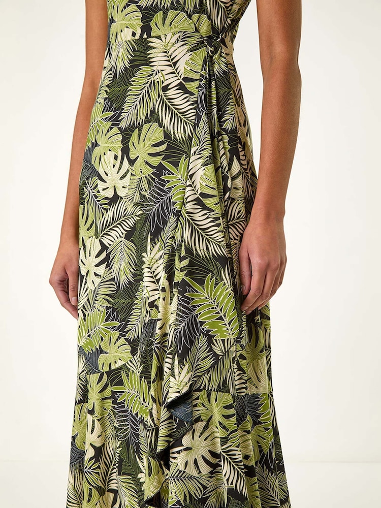 Roman Green Floral Stretch Midi Wrap Dress - Image 5 of 5