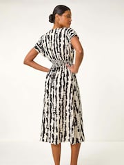 Roman Black Abstract Print Shirred Midi Dress - Image 3 of 5