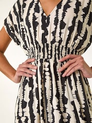 Roman Black Abstract Print Shirred Midi Dress - Image 5 of 5