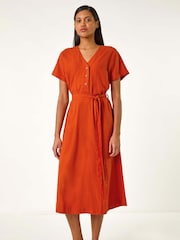 Roman Orange Button Mix Midi Dress - Image 2 of 5