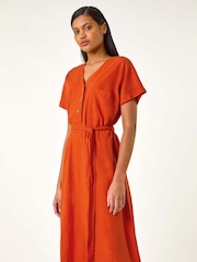 Roman Orange Button Mix Midi Dress - Image 4 of 5