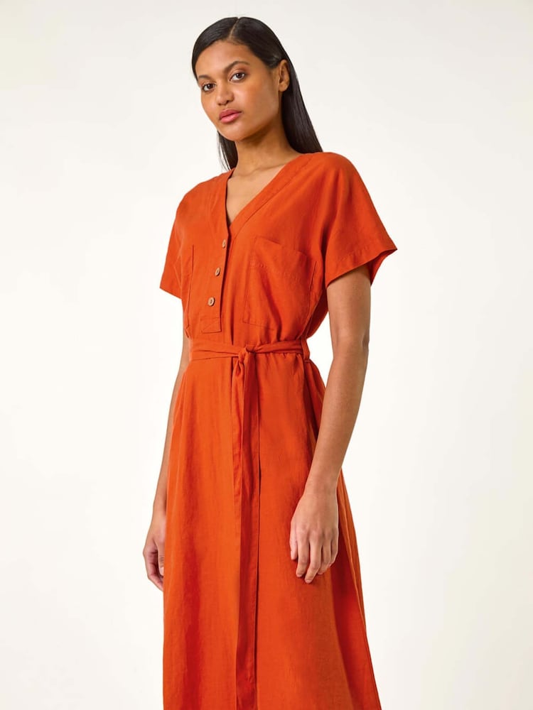 Roman Orange Button Mix Midi Dress - Image 4 of 5