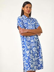 Roman Blue Abstract Print Button Shirt Dress - Image 1 of 5