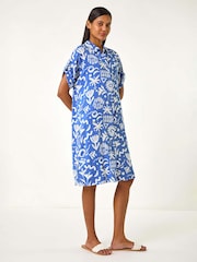 Roman Blue Abstract Print Button Shirt Dress - Image 2 of 5