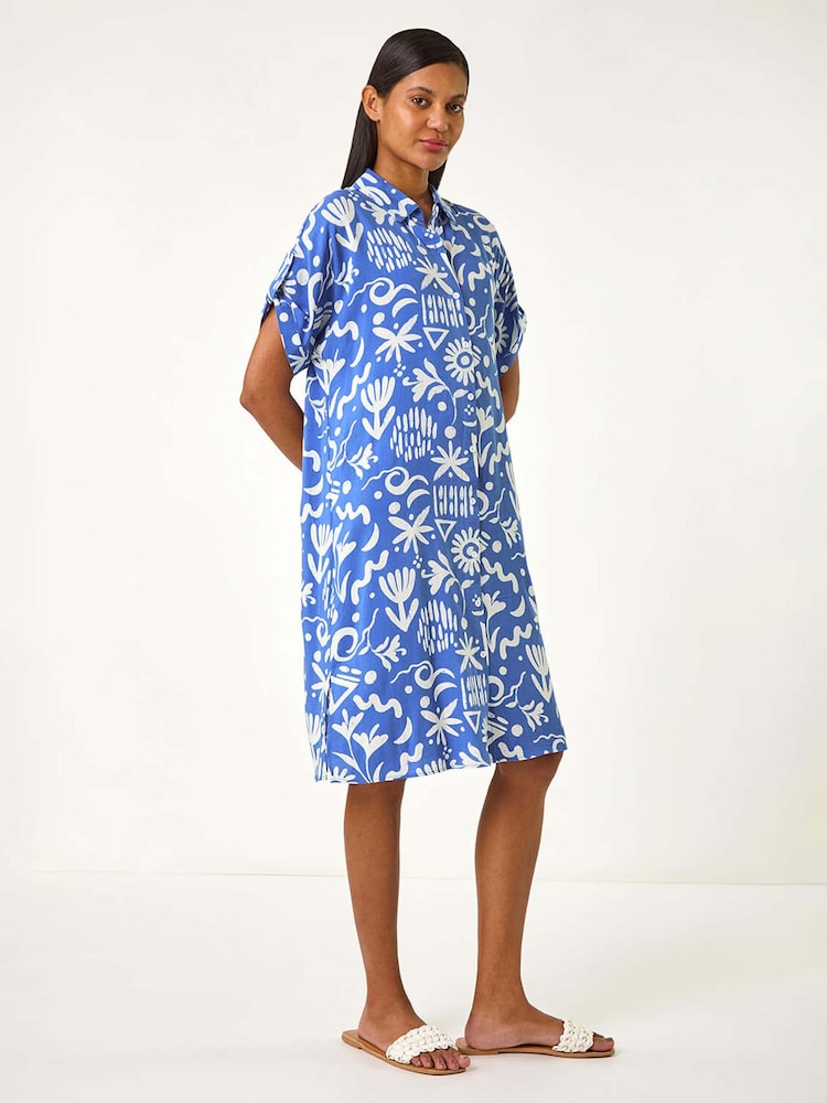Roman Blue Abstract Print Button Shirt Dress - Image 2 of 5