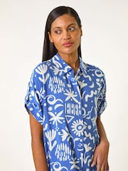 Roman Blue Abstract Print Button Shirt Dress - Image 4 of 5