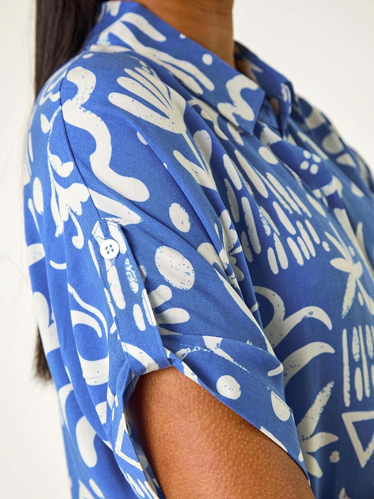 Roman Blue Abstract Print Button Shirt Dress - Image 5 of 5