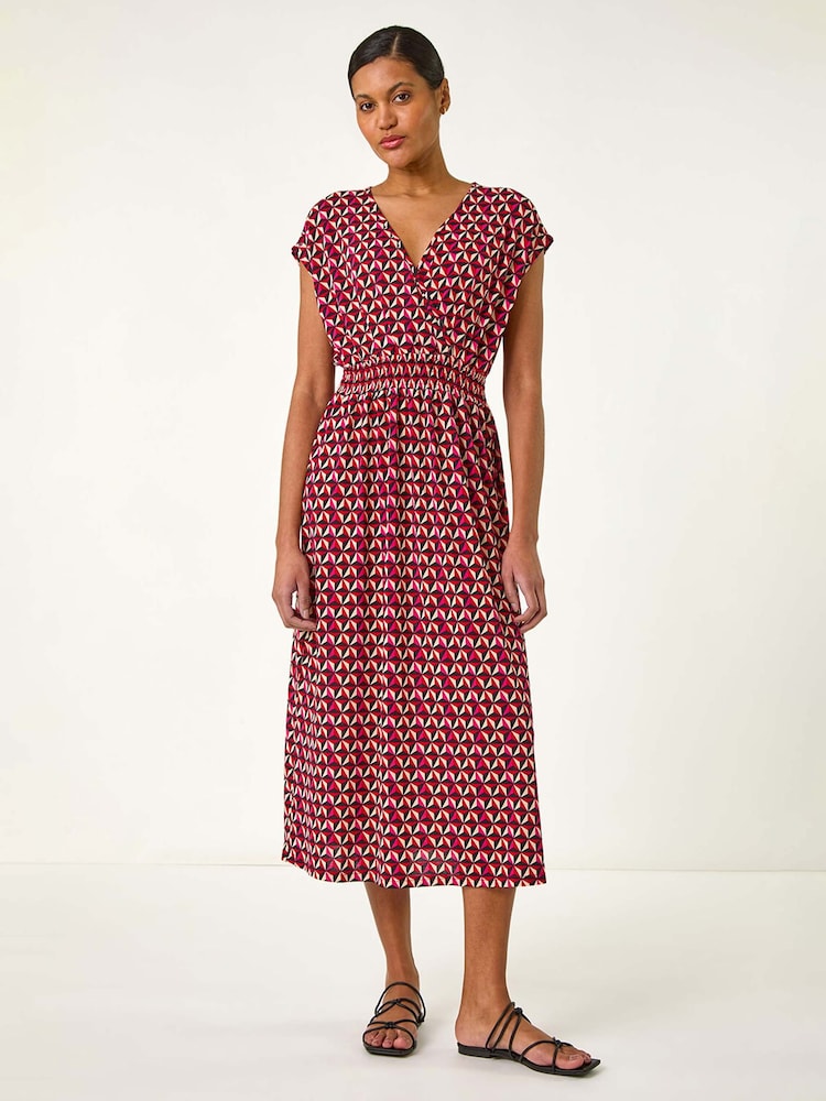 Roman Geo Print V-Neck Stretch Midi Dress - Image 2 of 5