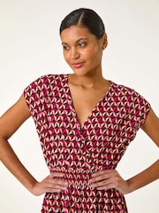 Roman Geo Print V-Neck Stretch Midi Dress - Image 4 of 5