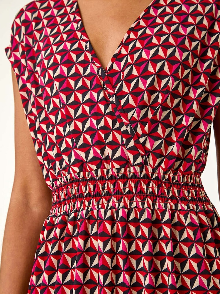 Rochie midi Roman cu imprimeu geometric, elastică și decolteu în V - Imaginea 6 din 6 Rochie midi Roman cu imprimeu geometric, elastică și decolteu în V - Imaginea 6 din 6
