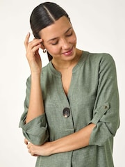 Roman Green Longline V-Neck Button Tunic Top - Image 1 of 5