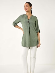 Roman Green Longline V-Neck Button Tunic Top - Image 2 of 5
