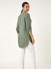 Roman Green Longline V-Neck Button Tunic Top - Image 3 of 5