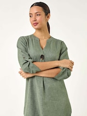 Roman Green Longline V-Neck Button Tunic Top - Image 4 of 5
