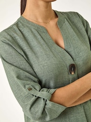 Roman Green Longline V-Neck Button Tunic Top - Image 5 of 5