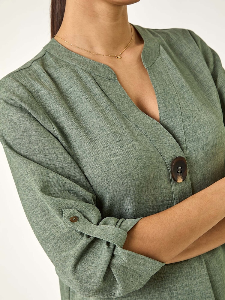 Roman Green Longline V-Neck Button Tunic Top - Image 5 of 5