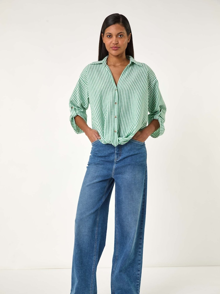 Roman Green Twisted Hem Striped Shirt - Image 2 of 5