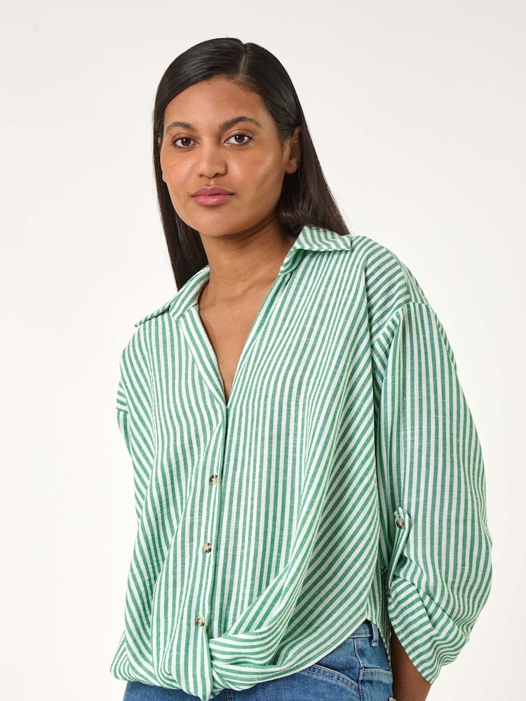 Roman Green Twisted Hem Striped Shirt - Image 4 of 5