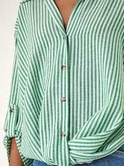 Roman Green Twisted Hem Striped Shirt - Image 5 of 5