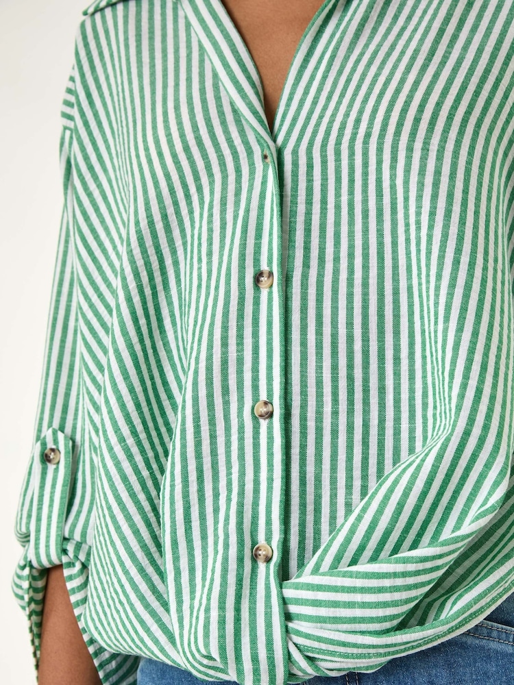 Roman Green Twisted Hem Striped Shirt - Image 5 of 5