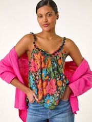 Roman Red Floral Printed Pom Pom Cami Top - Image 1 of 5