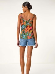 Roman Red Floral Printed Pom Pom Cami Top - Image 3 of 5