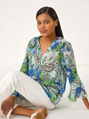 Roman Blue Paisley V-Neck Blouse - Image 1 of 5