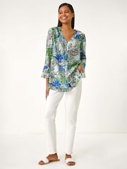Roman Blue Paisley V-Neck Blouse - Image 2 of 5