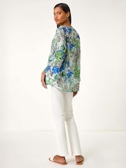Roman Blue Paisley V-Neck Blouse - Image 3 of 5