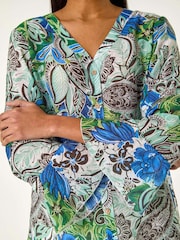 Roman Blue Paisley V-Neck Blouse - Image 5 of 5