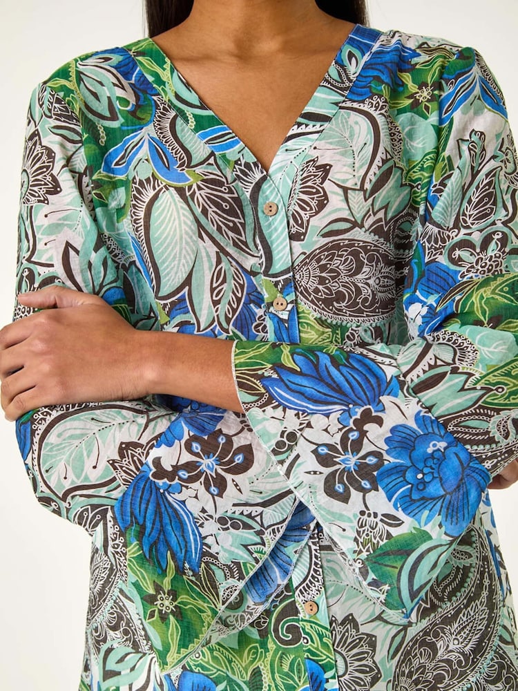 Roman Blue Paisley V-Neck Blouse - Image 5 of 5