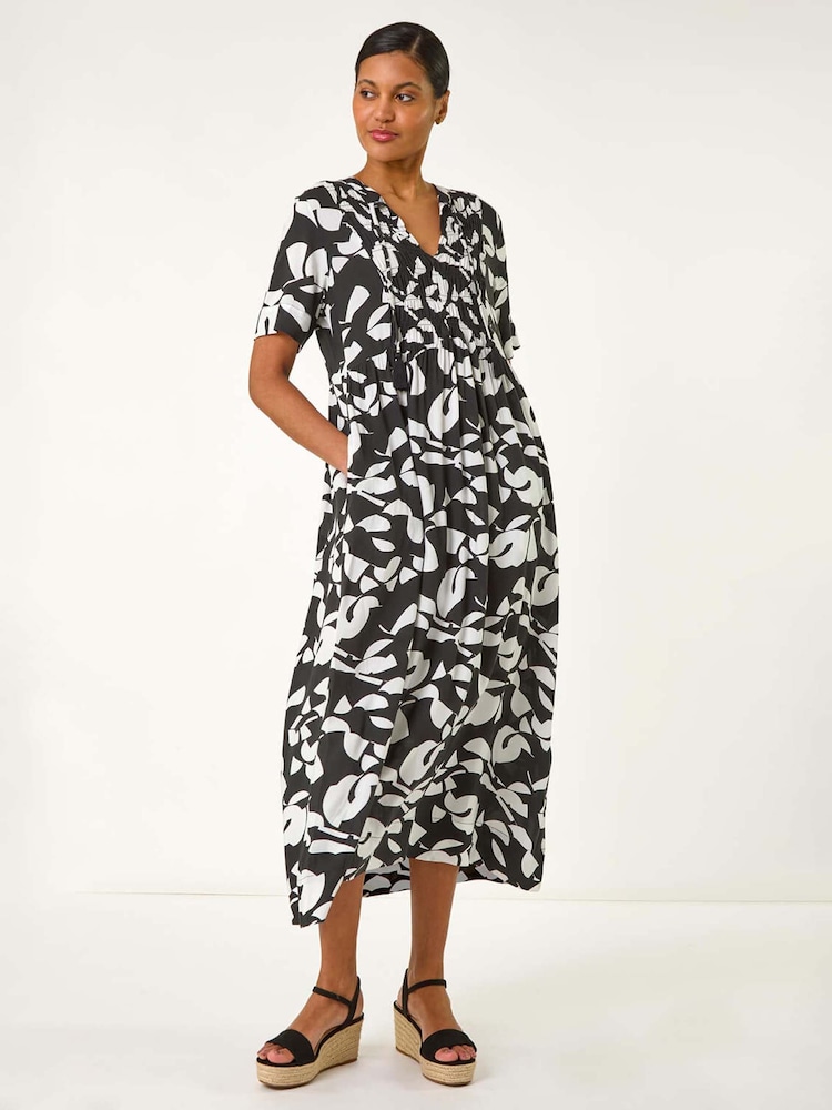 Roman Black Abstract Print Tie Front Midi Dress - Image 1 of 5