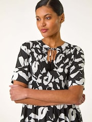 Roman Black Abstract Print Tie Front Midi Dress - Image 4 of 5