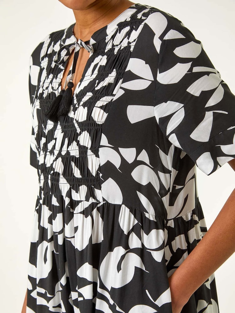 Roman Black Abstract Print Tie Front Midi Dress - Image 5 of 5