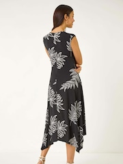 Roman Black Floral Hanky Hem Maxi Dress - Image 3 of 5