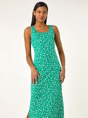 Roman Green 100% Cotton Speckled Print Midi Dress - Image 1 of 5