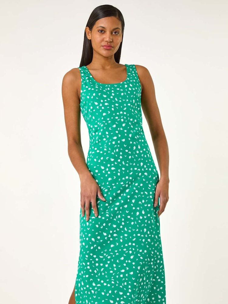 Roman Green 100% Cotton Speckled Print Midi Dress - Image 1 of 5