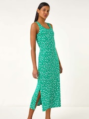 Roman Green 100% Cotton Speckled Print Midi Dress - Image 2 of 5