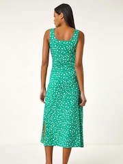 Roman Green 100% Cotton Speckled Print Midi Dress - Image 3 of 5