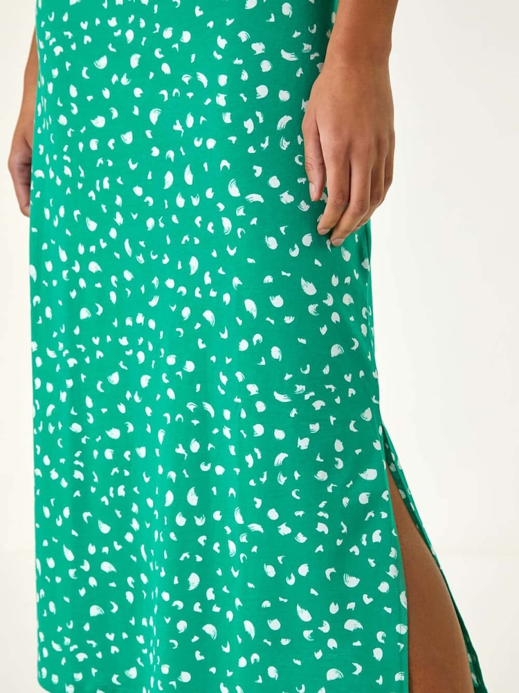 Roman Green 100% Cotton Speckled Print Midi Dress - Image 5 of 5