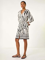 Roman White Abstract Border Tie Shirt Dress - Image 1 of 5