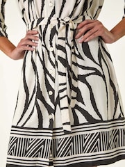 Roman White Abstract Border Tie Shirt Dress - Image 5 of 5