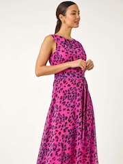 Roman Animal Print Pleated Chiffon Dress - Image 1 of 5